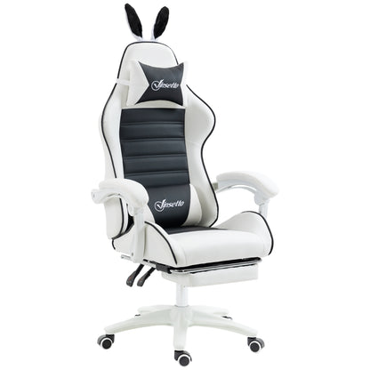 Professional Gaming Chair Gamer Racing Swivel Chair with Adjustable Height 135° Reclining Headrest and Footrest for Office Study 65x63x136-142 cm Black and White