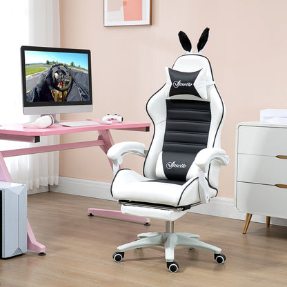 Professional Gaming Chair Gamer Racing Swivel Chair with Adjustable Height 135° Reclining Headrest and Footrest for Office Study 65x63x136-142 cm Black and White