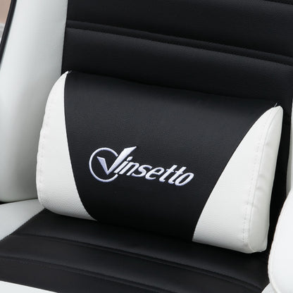 Professional Gaming Chair Gamer Racing Swivel Chair with Adjustable Height 135° Reclining Headrest and Footrest for Office Study 65x63x136-142 cm Black and White