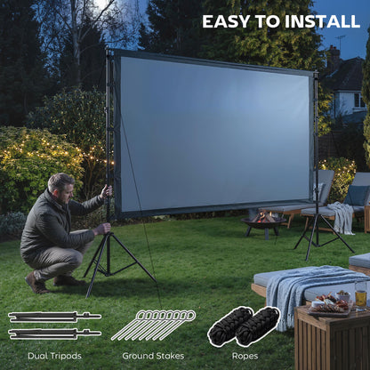 100" 16:9 4K/8K Projection Screen with Dual Foldable Tripods — Portable Double-Sided, 160° Wide-Angle, Indoor/Outdoor, White