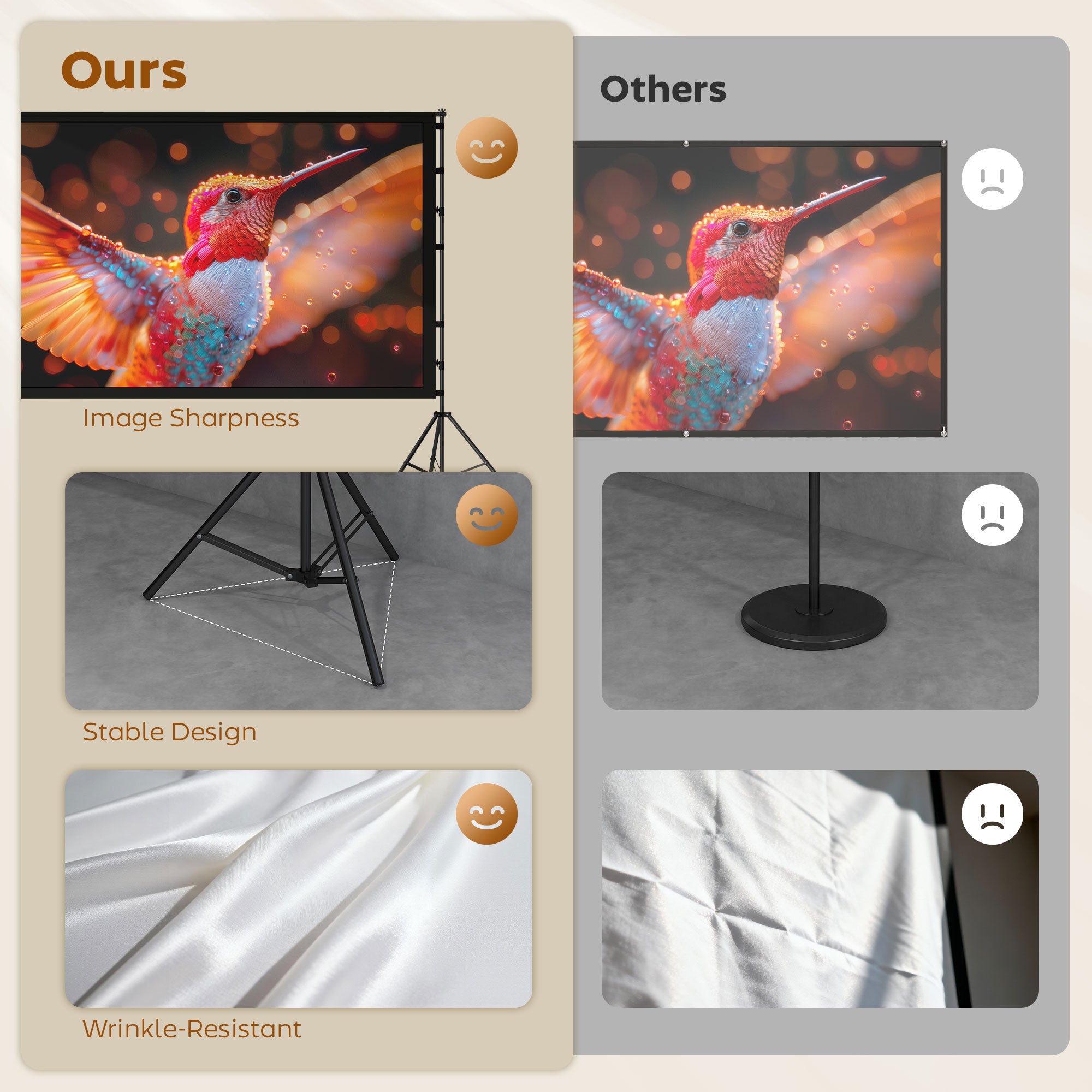 100" 16:9 4K/8K Projection Screen with Dual Foldable Tripods — Portable Double-Sided, 160° Wide-Angle, Indoor/Outdoor, White