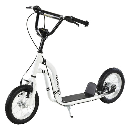 Scooter for Children Over 5 Years Old 2 Rubber Inflatable Tires with Handlebar Brakes Adjustable Non-Slip Pedal 120x58x85-95 cm White