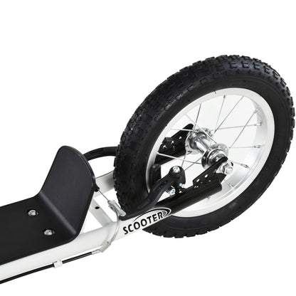 Scooter for Children Over 5 Years Old 2 Rubber Inflatable Tires with Handlebar Brakes Adjustable Non-Slip Pedal 120x58x85-95 cm White
