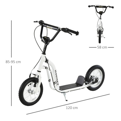 Scooter for Children Over 5 Years Old 2 Rubber Inflatable Tires with Handlebar Brakes Adjustable Non-Slip Pedal 120x58x85-95 cm White