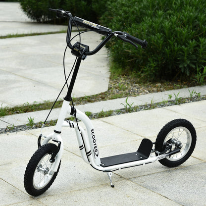 Scooter for Children Over 5 Years Old 2 Rubber Inflatable Tires with Handlebar Brakes Adjustable Non-Slip Pedal 120x58x85-95 cm White