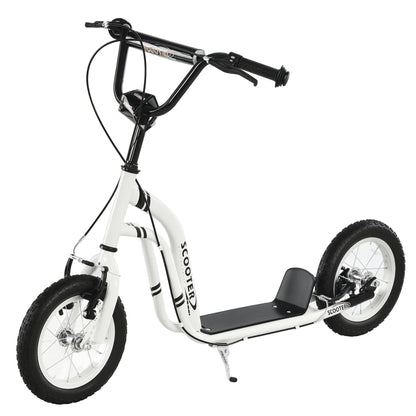 Scooter for Children Over 5 Years Old 2 Rubber Inflatable Tires with Handlebar Brakes Adjustable Non-Slip Pedal 120x58x85-95 cm White