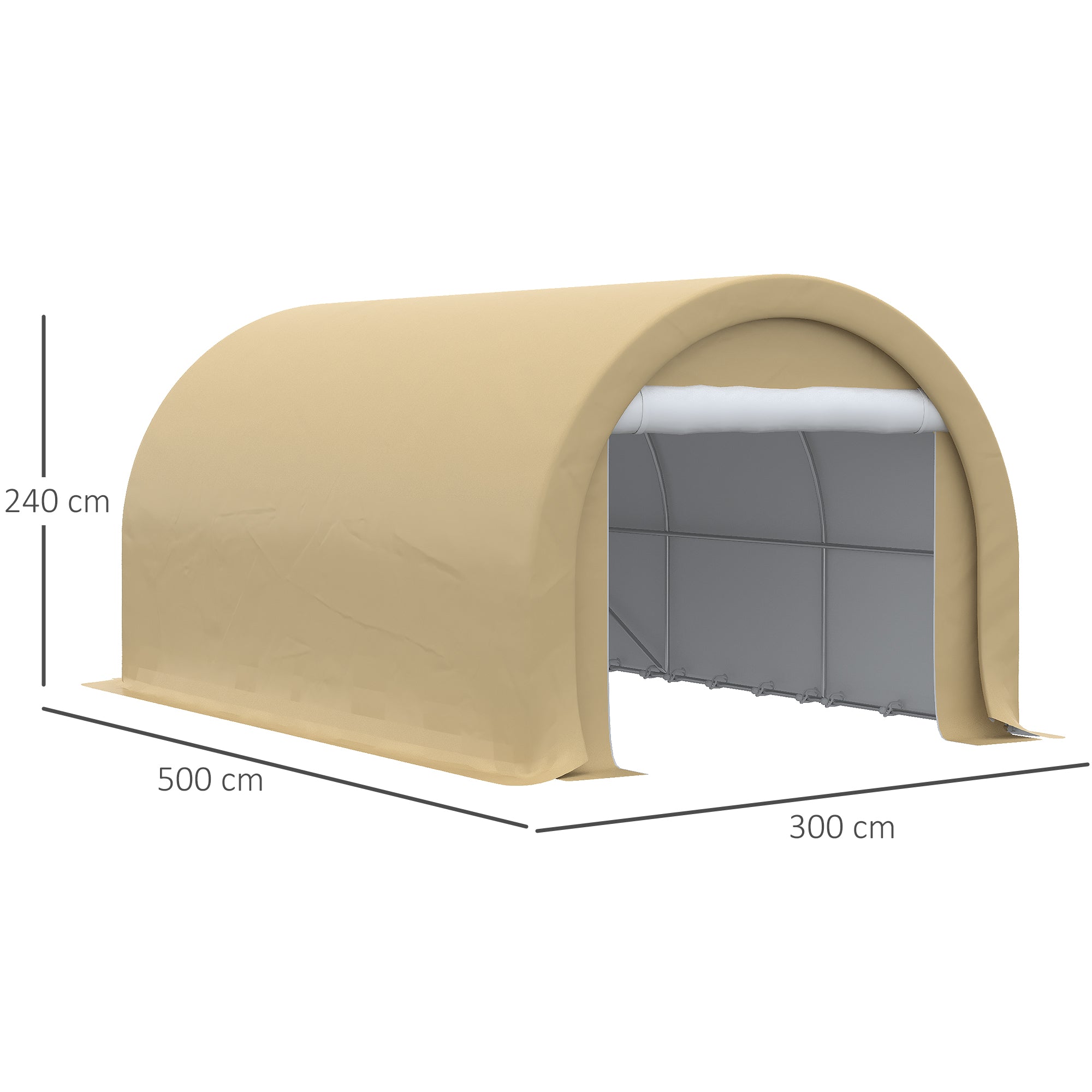 Carport Garage Tent 5 x 3 x 2.4 m, Outdoor Car Shelter, Storage Tent with Zippered Roll-up Door, Galvanized Steel, High Density PE 190 g/m², Beige