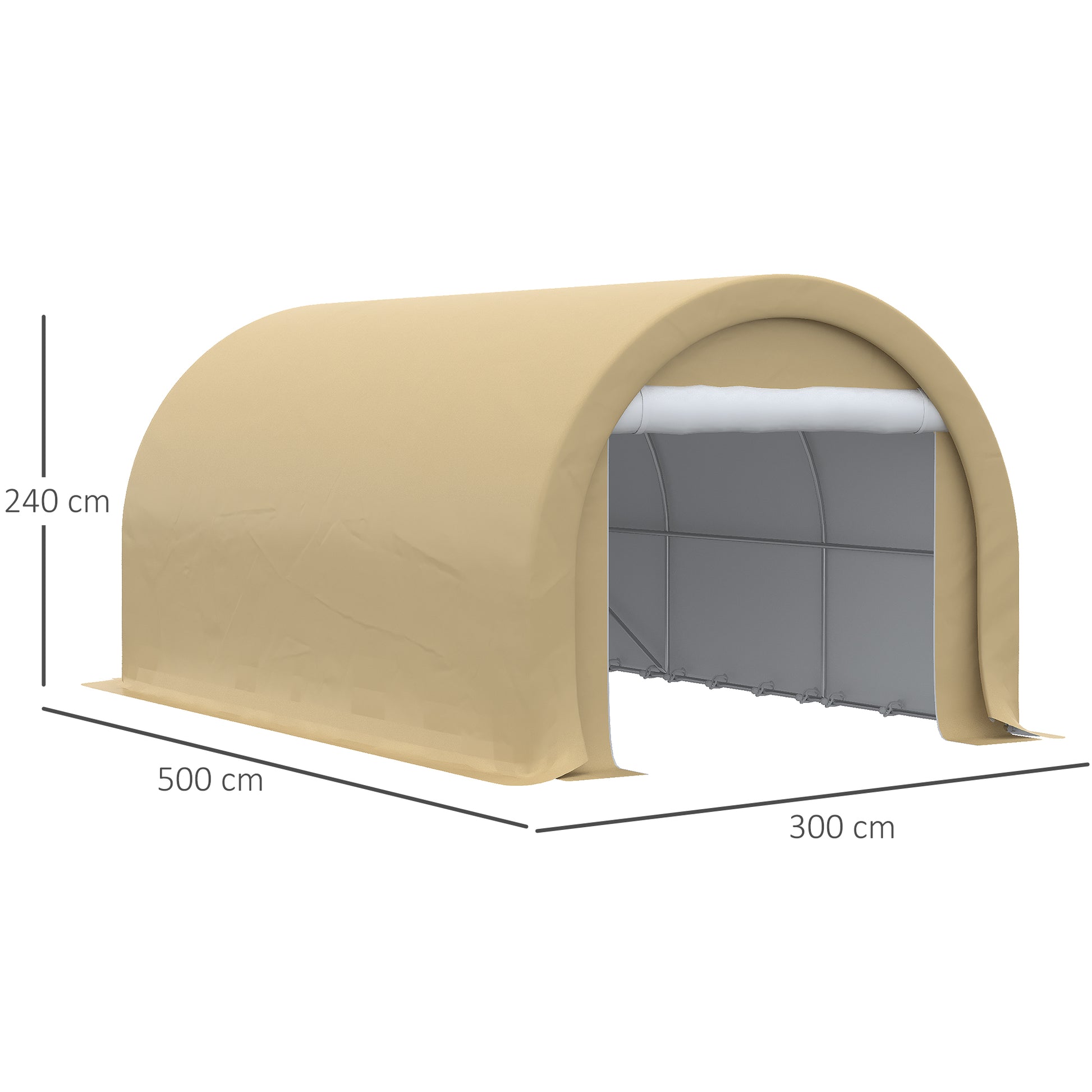 Carport Garage Tent 5 x 3 x 2.4 m, Outdoor Car Shelter, Storage Tent with Zippered Roll-up Door, Galvanized Steel, High Density PE 190 g/m², Beige