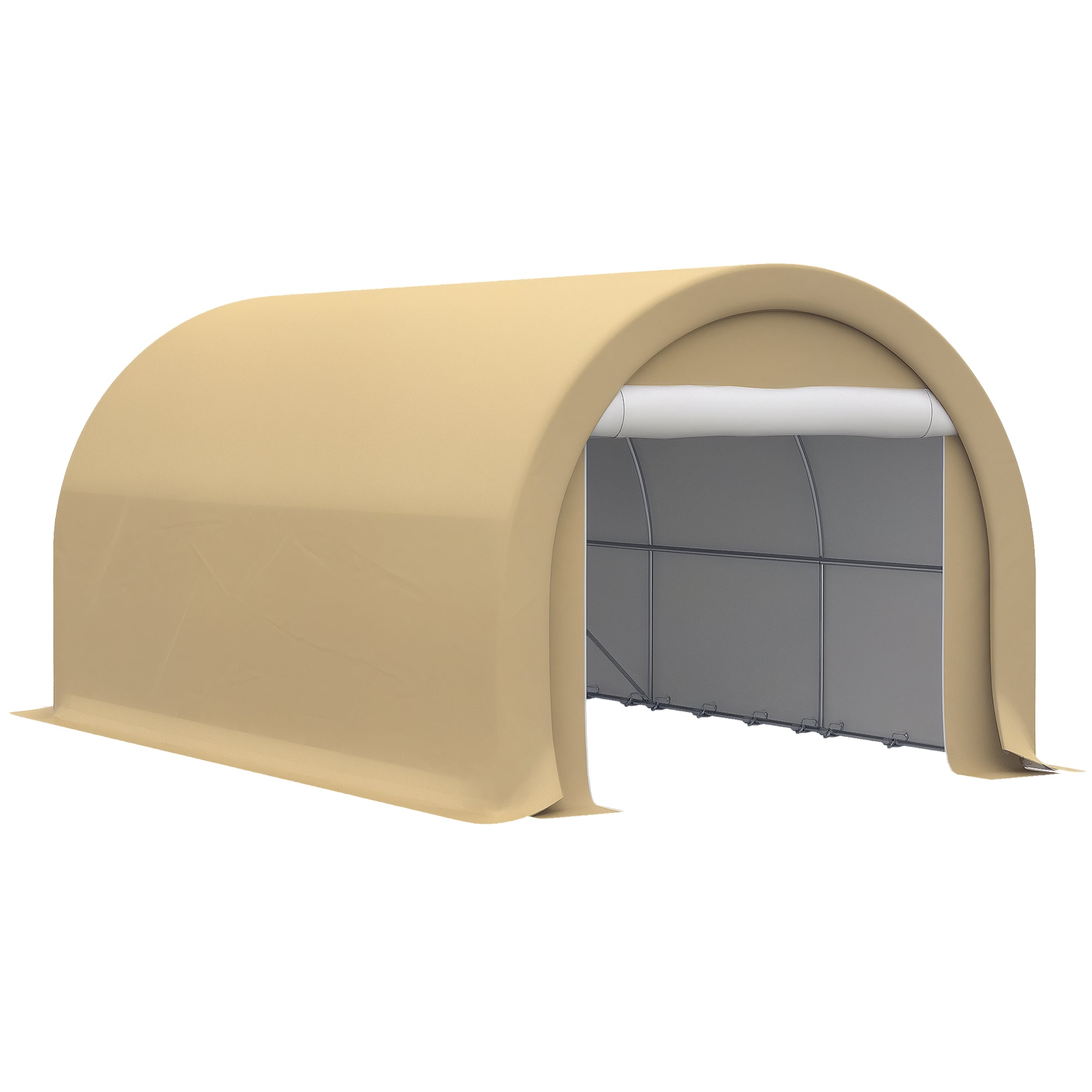 Carport Garage Tent 5 x 3 x 2.4 m, Outdoor Car Shelter, Storage Tent with Zippered Roll-up Door, Galvanized Steel, High Density PE 190 g/m², Beige