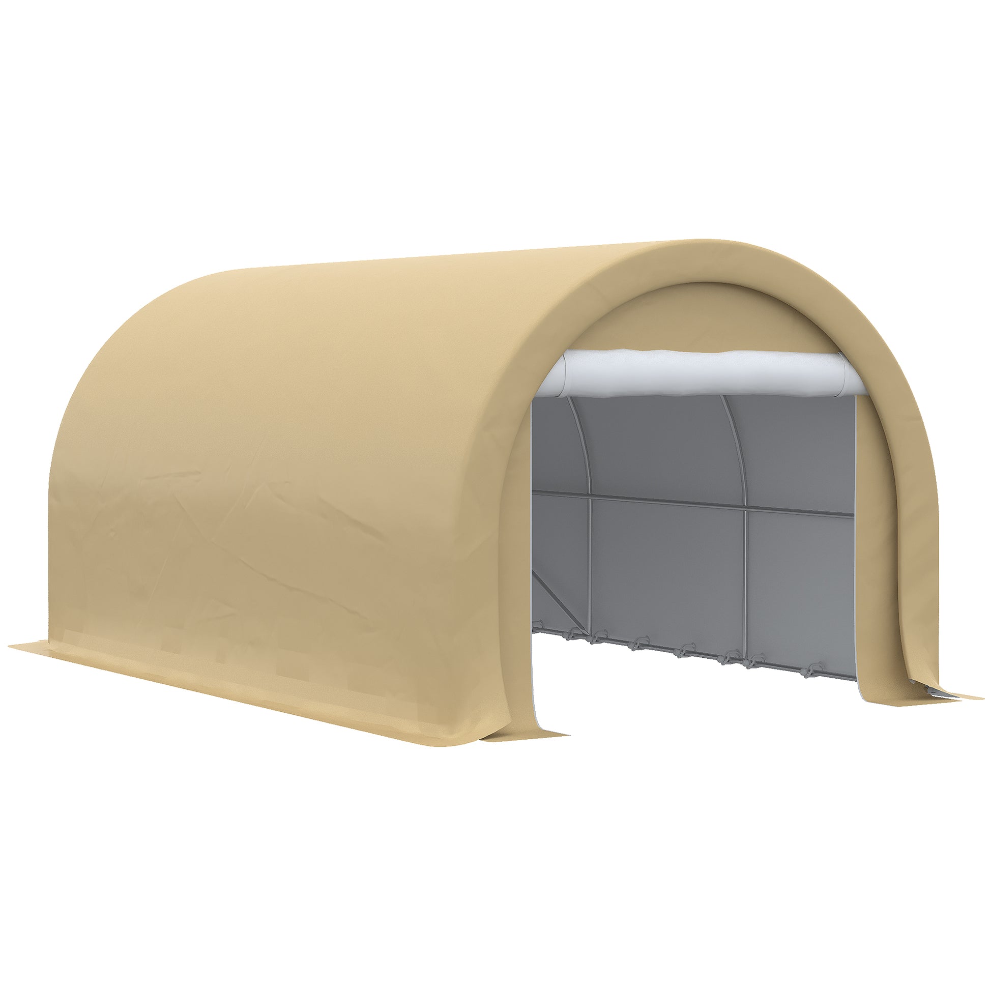 Carport Garage Tent 5 x 3 x 2.4 m, Outdoor Car Shelter, Storage Tent with Zippered Roll-up Door, Galvanized Steel, High Density PE 190 g/m², Beige