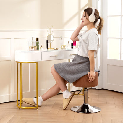 Bar Stool High Kitchen Stool Adjustable Height 52-66 cm Upholstered in Velvet 360° Swivel for Dining Counter Dressing Table Brown