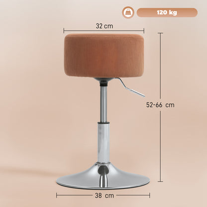 Bar Stool High Kitchen Stool Adjustable Height 52-66 cm Upholstered in Velvet 360° Swivel for Dining Counter Dressing Table Brown