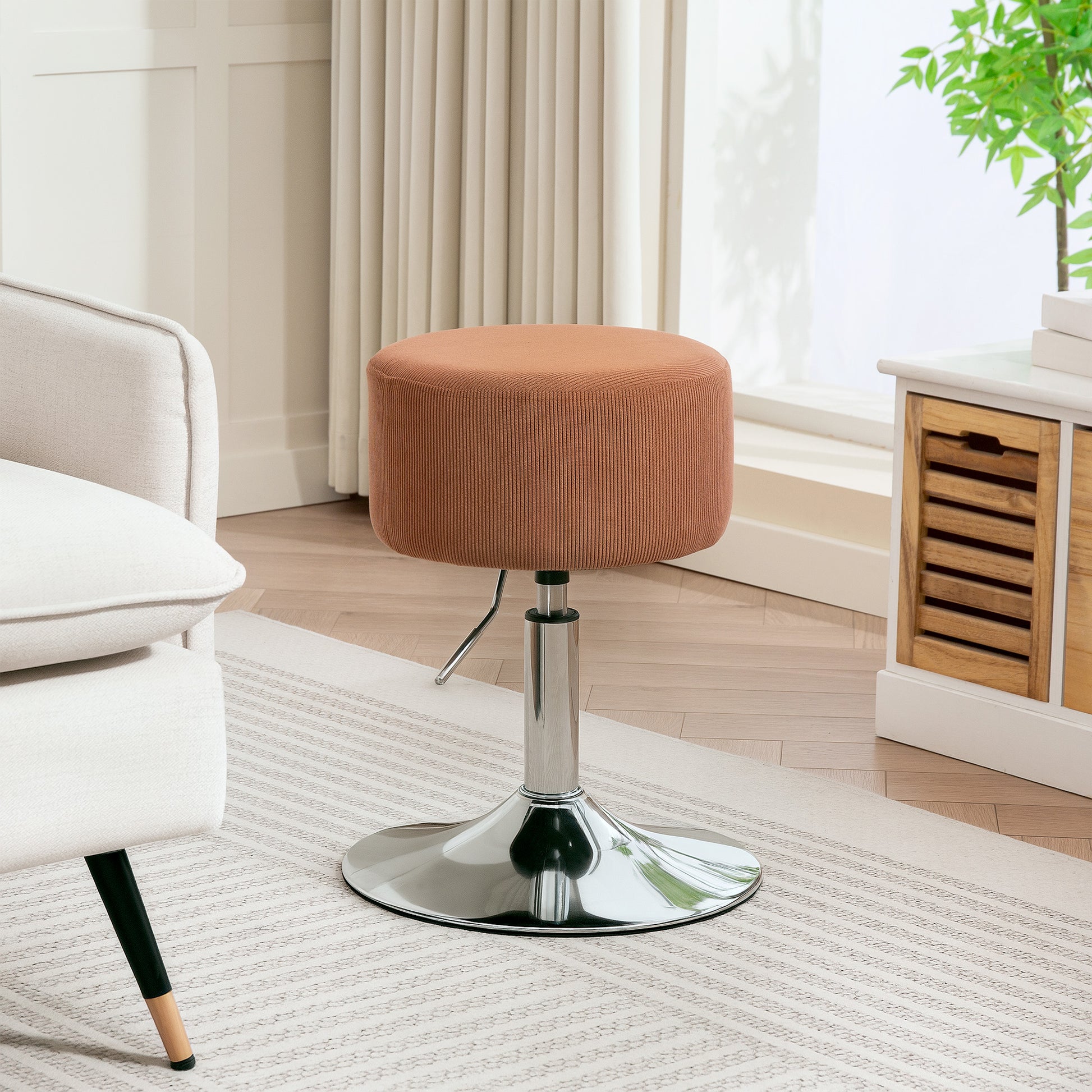 Bar Stool High Kitchen Stool Adjustable Height 52-66 cm Upholstered in Velvet 360° Swivel for Dining Counter Dressing Table Brown