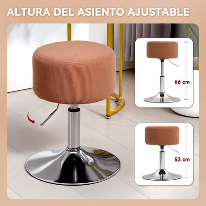 Bar Stool High Kitchen Stool Adjustable Height 52-66 cm Upholstered in Velvet 360° Swivel for Dining Counter Dressing Table Brown