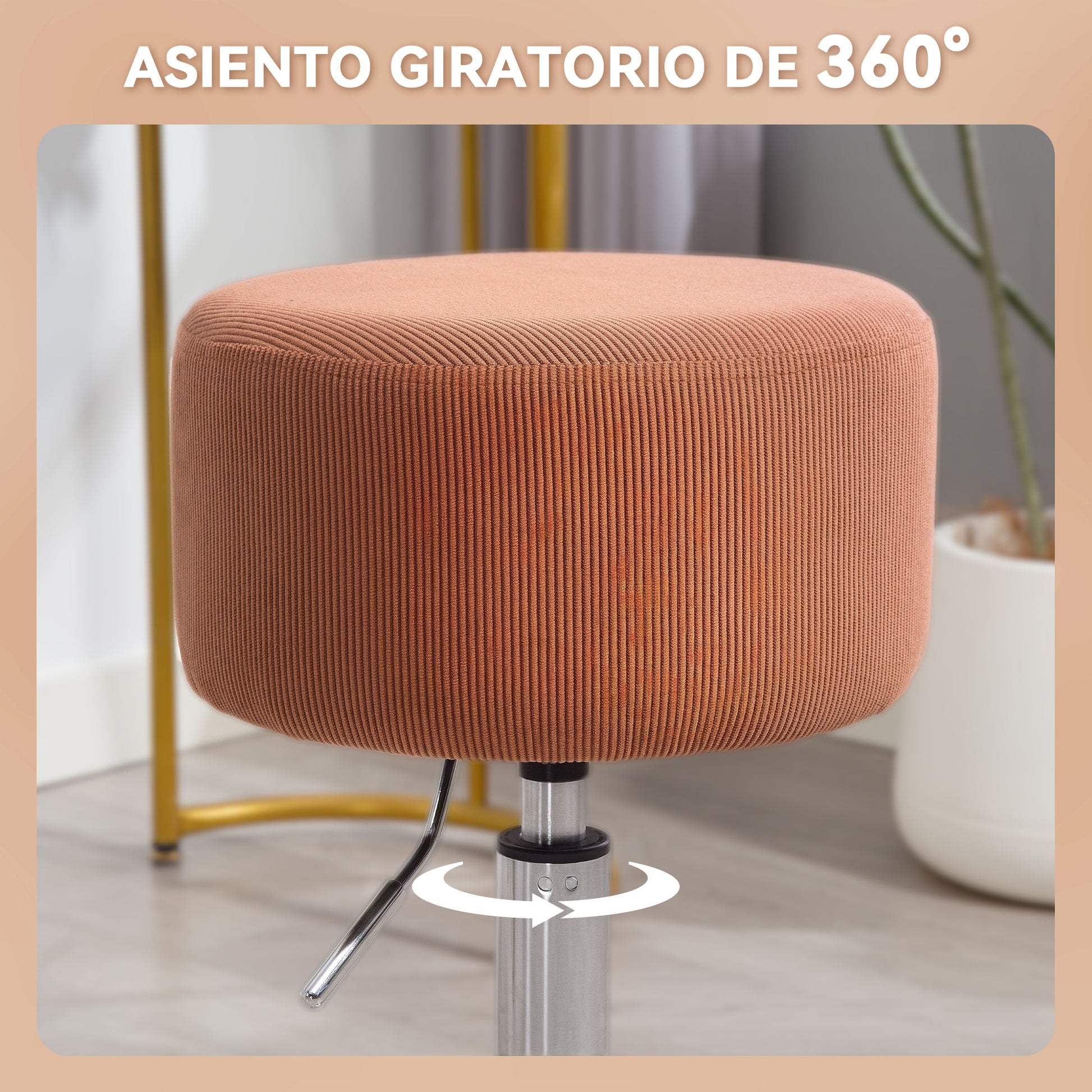 Bar Stool High Kitchen Stool Adjustable Height 52-66 cm Upholstered in Velvet 360° Swivel for Dining Counter Dressing Table Brown