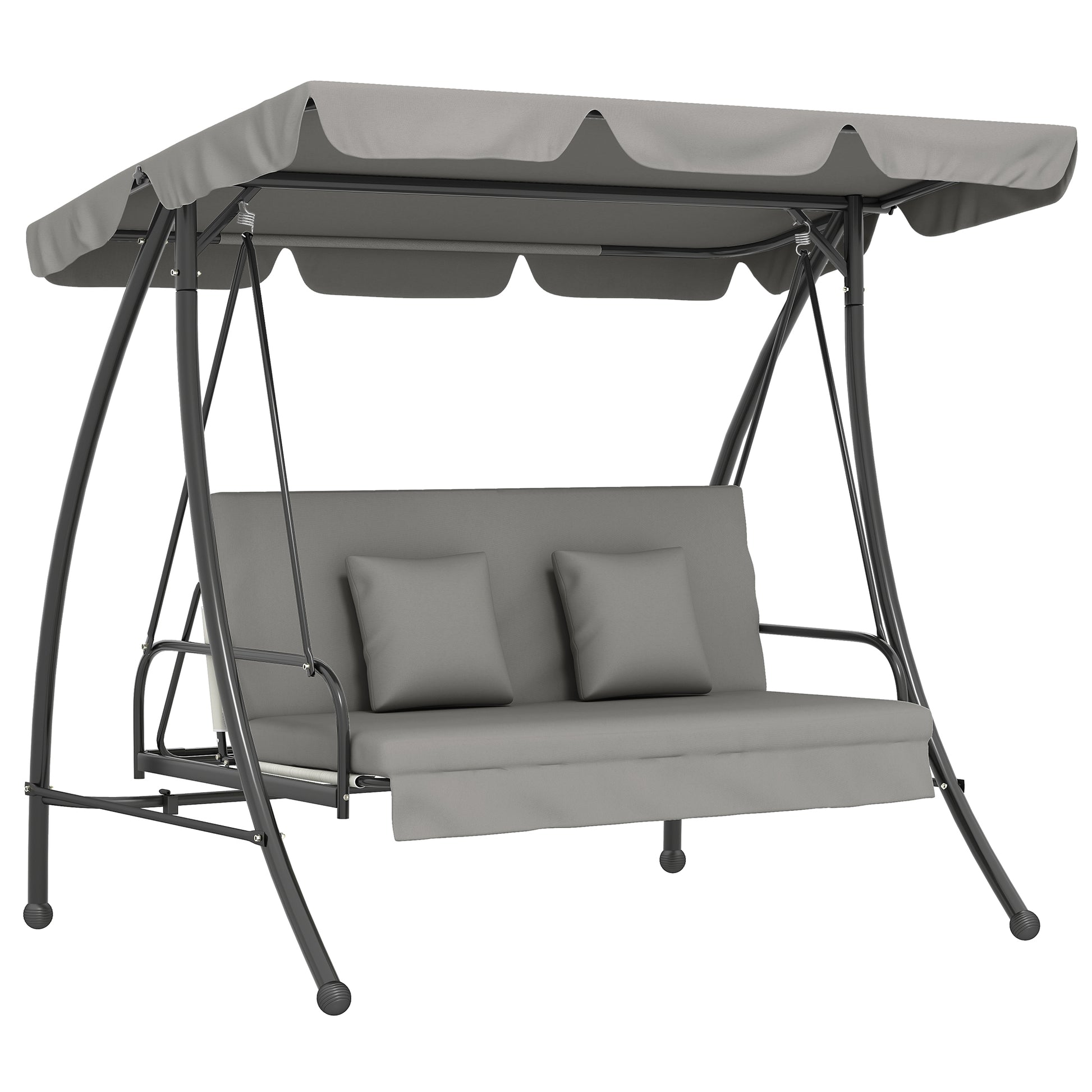 Hollywood Swing Garden Swing Swing Bench with Reclining Function, 3 Seater, Metal+Polyester, Gray, 209 x 114 x 170 cm