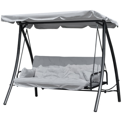 Hollywood Swing Garden Swing Swing Bench with Reclining Function, 3 Seater, Metal+Polyester, Gray, 209 x 114 x 170 cm