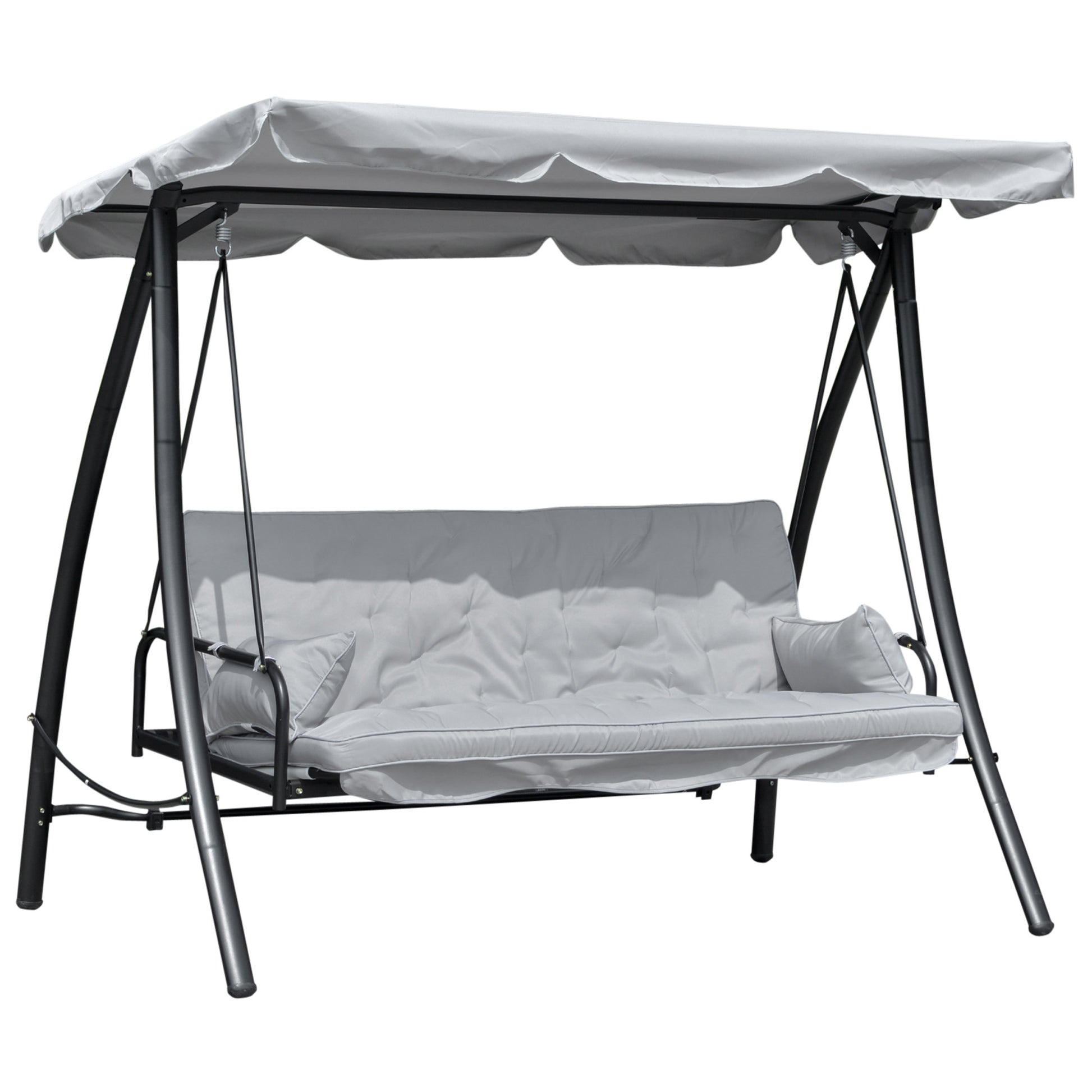 Hollywood Swing Garden Swing Swing Bench with Reclining Function, 3 Seater, Metal+Polyester, Gray, 209 x 114 x 170 cm