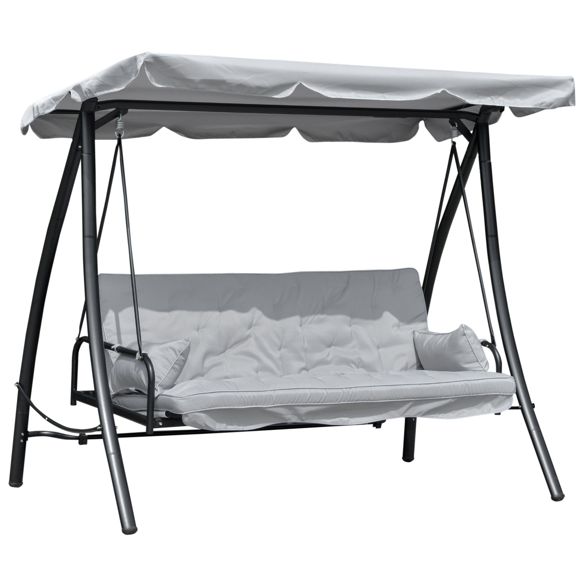 Hollywood Swing Garden Swing Swing Bench with Reclining Function, 3 Seater, Metal+Polyester, Gray, 209 x 114 x 170 cm