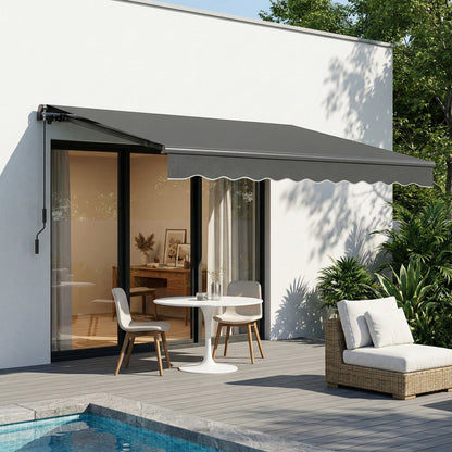 Manual Retractable Awning 11.5' x 9.8' — Adjustable Tilt, Crank-Operated, Aluminum Frame, 280 g/m² Polyester, UPF50+, Water-Resistant, Dark Gray