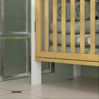 Under Sink Cabinet Bathroom Storage Cabinet with Double Door and Adjustable Shelf Load 30 kg 60x30x70 cm Natural and White