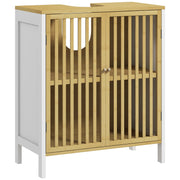 Under Sink Cabinet Bathroom Storage Cabinet with Double Door and Adjustable Shelf Load 30 kg 60x30x70 cm Natural and White