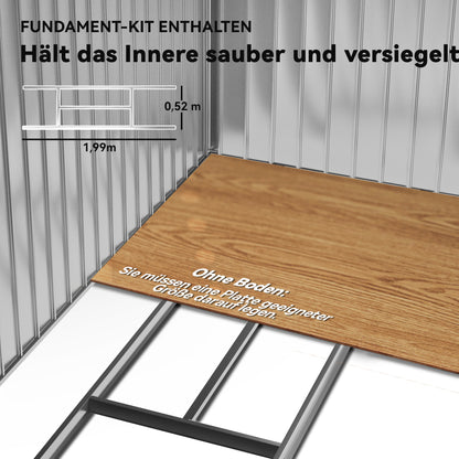 garden shed 2.42 m², garden house with pent roof, sliding door, foundation, 213 x 130 x 185 cm, tool shed made of galvanized steel, weatherproof, for garden, Dark grey