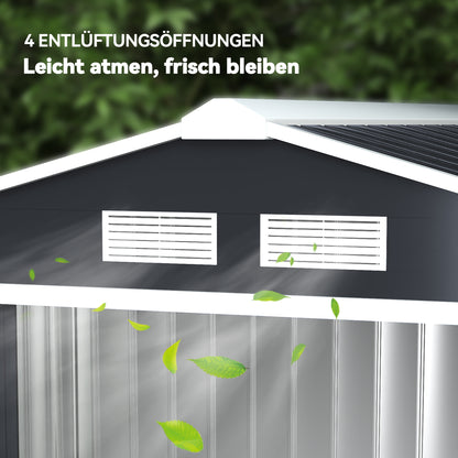 garden shed 2.42 m², garden house with pent roof, sliding door, foundation, 213 x 130 x 185 cm, tool shed made of galvanized steel, weatherproof, for garden, Dark grey