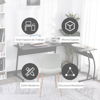 L-Shaped Computer Desk for Study Office Minimalist Modern with Large Space 112.5x152x74 cm Black