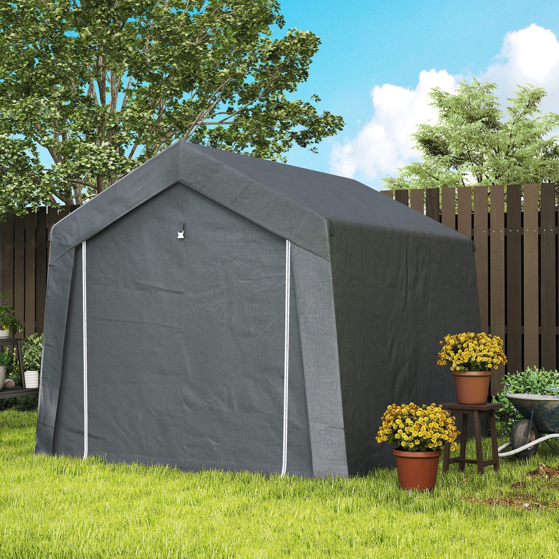 Garden Shed, Storage Tent, 3 x 3 m, Waterproof and UV-Resistant, Galvanized Steel Frame and Large Door, Bike Garage Shelter for Outdoor, Dark Gray