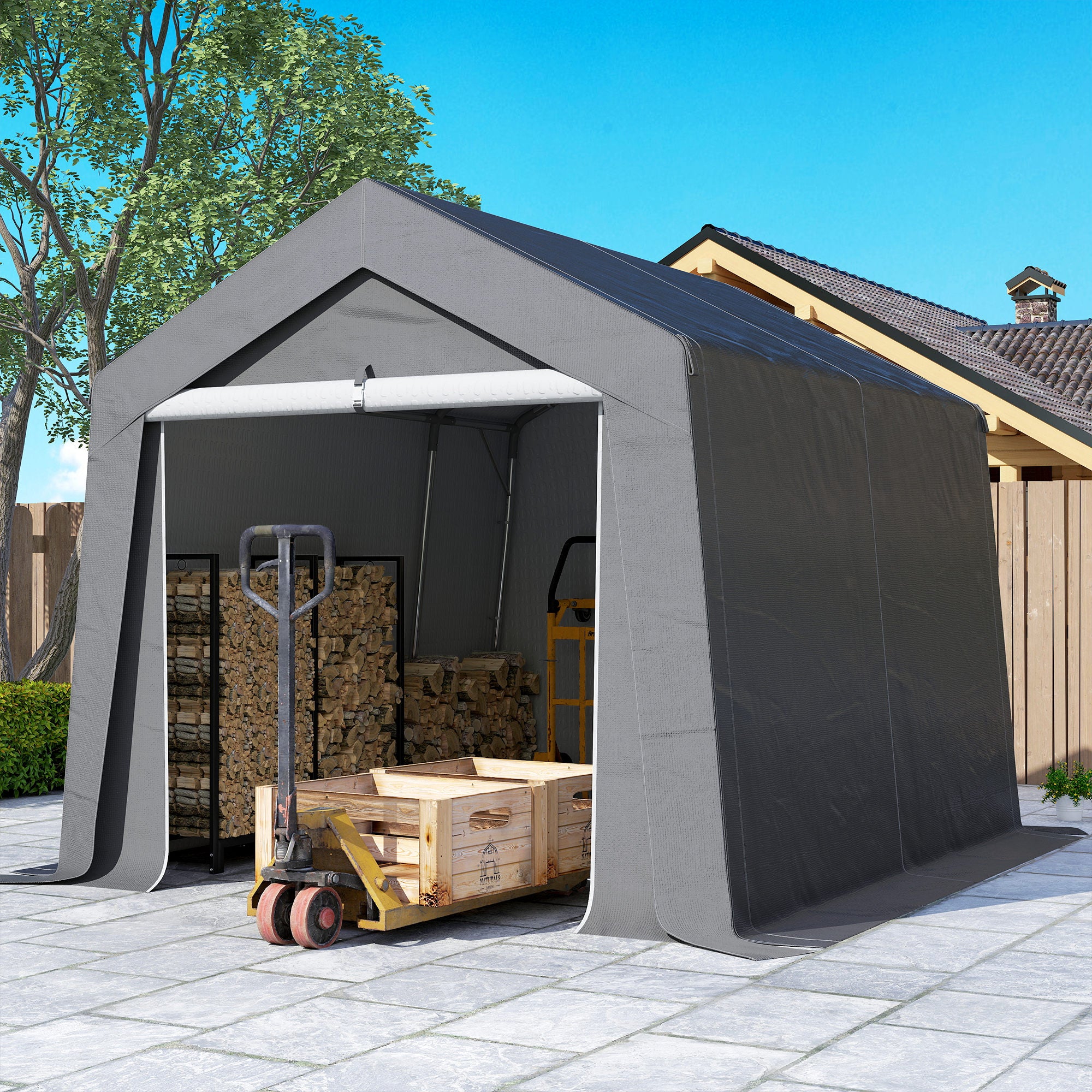 Garden Shed, Storage Tent, 3 x 3 m, Waterproof and UV-Resistant, Galvanized Steel Frame and Large Door, Bike Garage Shelter for Outdoor, Dark Gray
