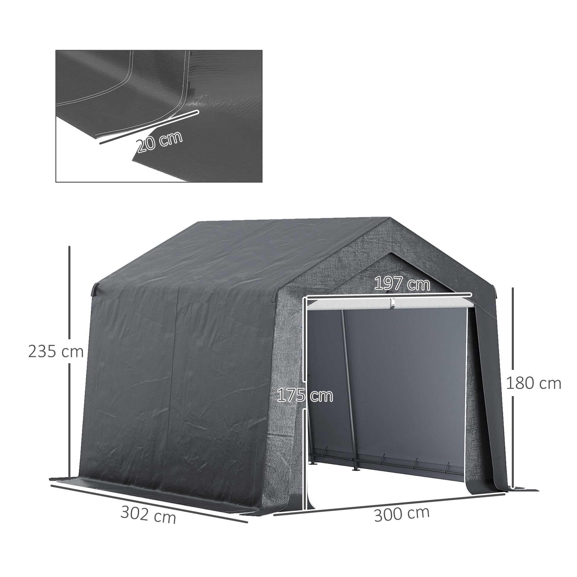 Garden Shed, Storage Tent, 3 x 3 m, Waterproof and UV-Resistant, Galvanized Steel Frame and Large Door, Bike Garage Shelter for Outdoor, Dark Gray