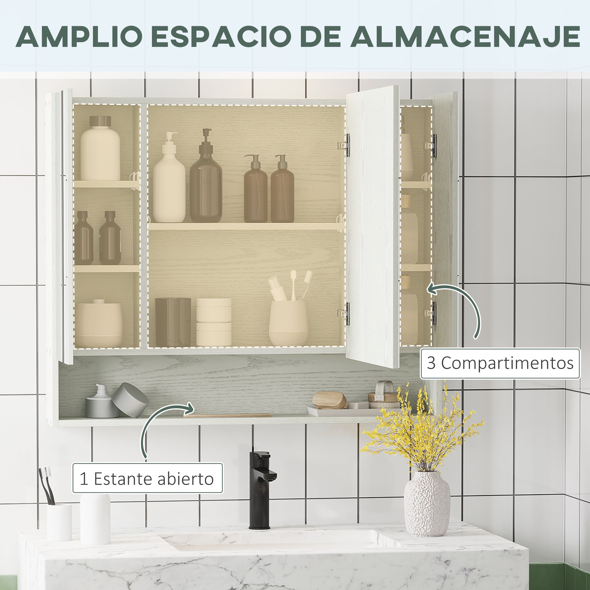 Bathroom Cabinet with Mirror Wall-Mounted Cabinet with 3 Doors Adjustable Shelf and Compartment Hanging Bathroom Furniture for Living Room 35.43x5.91x29.53 inches White