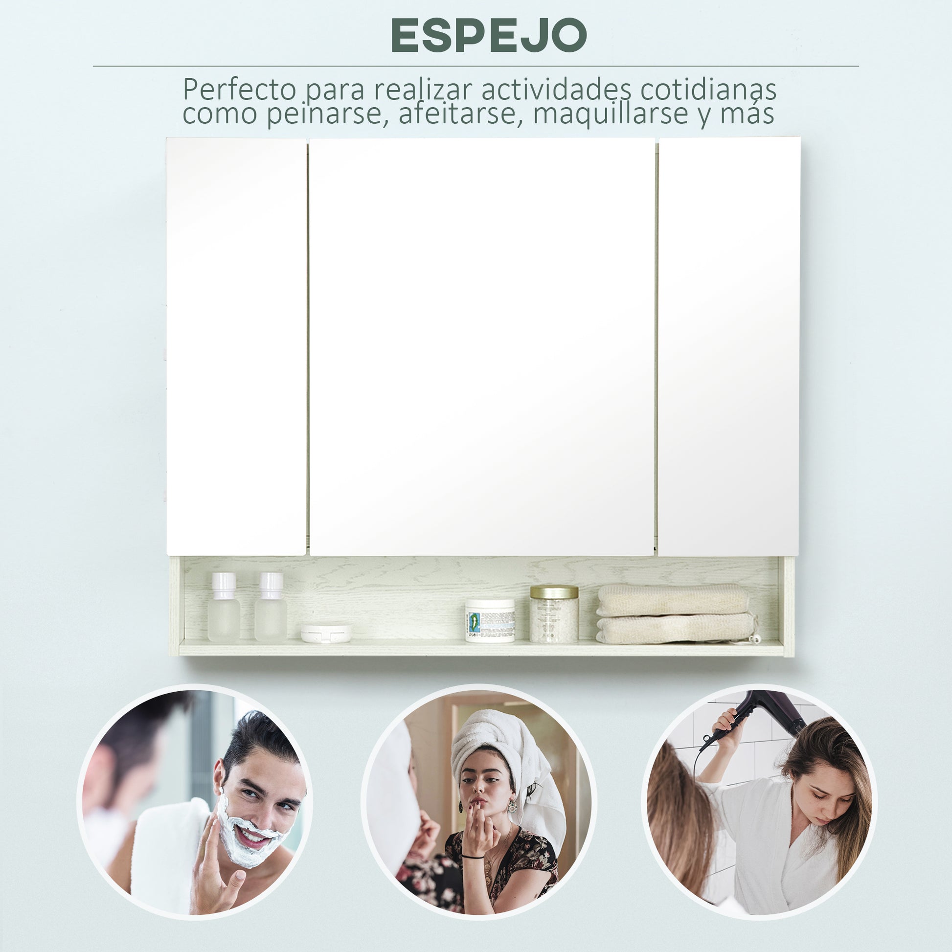 Bathroom Cabinet with Mirror Wall-Mounted Cabinet with 3 Doors Adjustable Shelf and Compartment Hanging Bathroom Furniture for Living Room 35.43x5.91x29.53 inches White