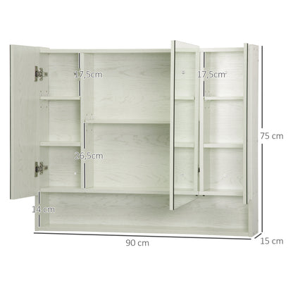 Bathroom Cabinet with Mirror Wall-Mounted Cabinet with 3 Doors Adjustable Shelf and Compartment Hanging Bathroom Furniture for Living Room 35.43x5.91x29.53 inches White