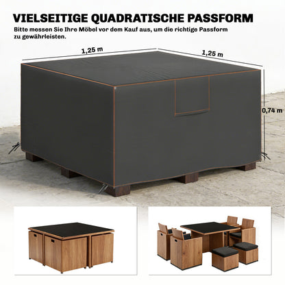 Patio Furniture Cover — Winterproof, Waterproof, Anti-UV, 420D Oxford, Windproof, Square 125 x 125 x 74 cm (Black)