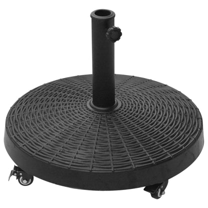 Umbrella Stand 25kg Umbrella Stand with Wheels Round Rattan-Look Base for Umbrella Poles with Ø38/48 mm Stand for Garden, Balcony, Black
