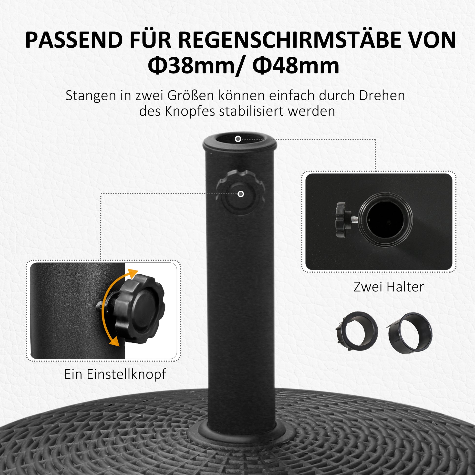 Umbrella Stand 25kg Umbrella Stand with Wheels Round Rattan-Look Base for Umbrella Poles with Ø38/48 mm Stand for Garden, Balcony, Black