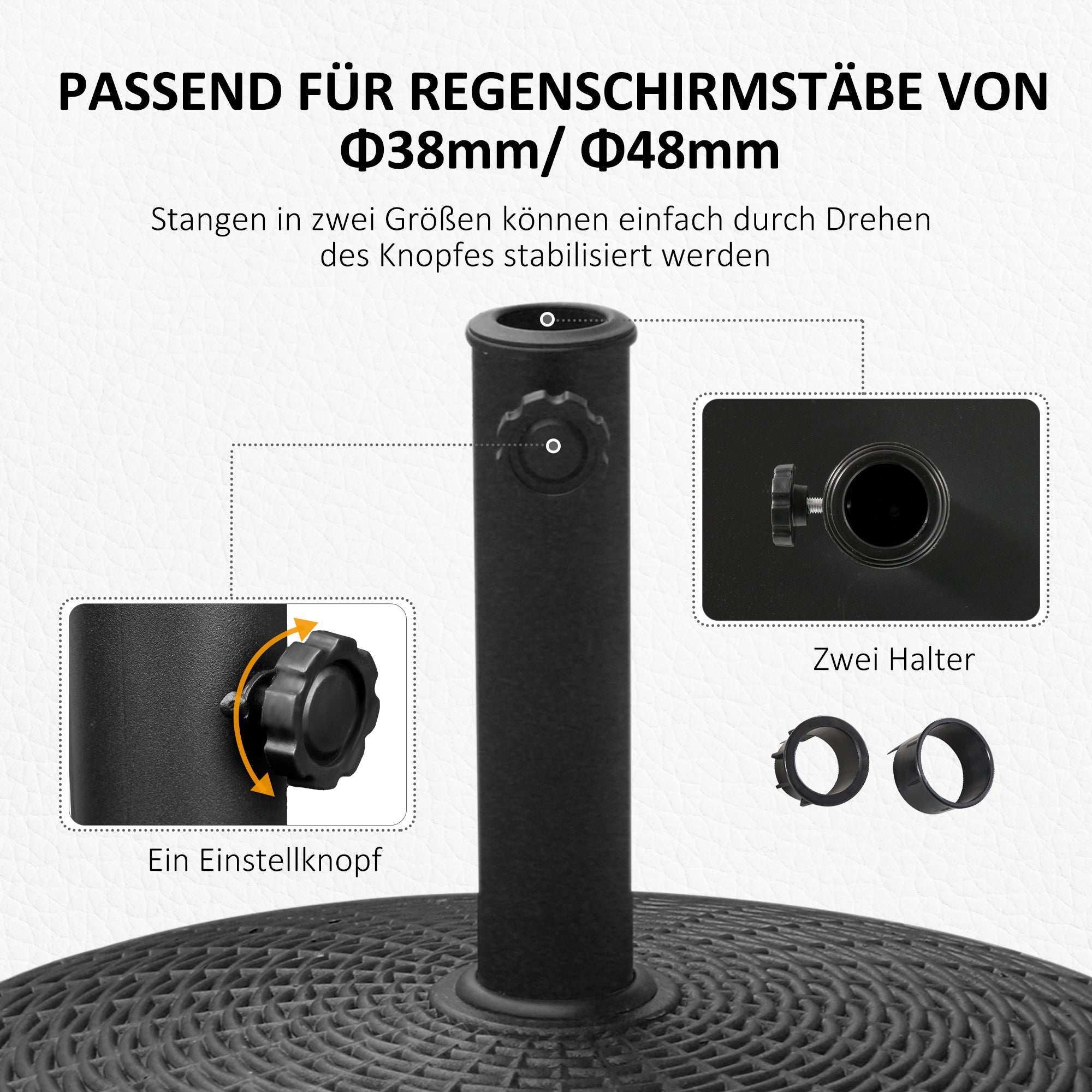 Umbrella Stand 25kg Umbrella Stand with Wheels Round Rattan-Look Base for Umbrella Poles with Ø38/48 mm Stand for Garden, Balcony, Black