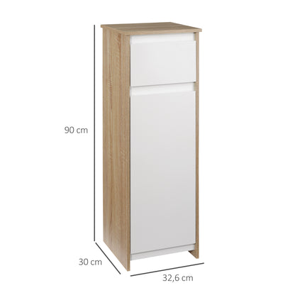 Bathroom Low Cabinet Wooden Auxiliary Furniture with Drawer and Cabinet with 2 Shelves for Living Room Bedroom Kitchen 32.6x30x90 cm Natural and White