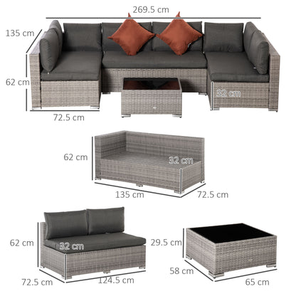 4-Piece PE Rattan Garden Furniture Set, Outdoor Lounge with 3 Sofas and 1 Coffee Table, Removable and Washable Cushions, Gray
