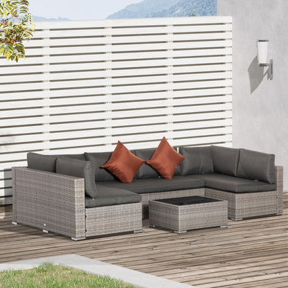 4-Piece PE Rattan Garden Furniture Set, Outdoor Lounge with 3 Sofas and 1 Coffee Table, Removable and Washable Cushions, Gray