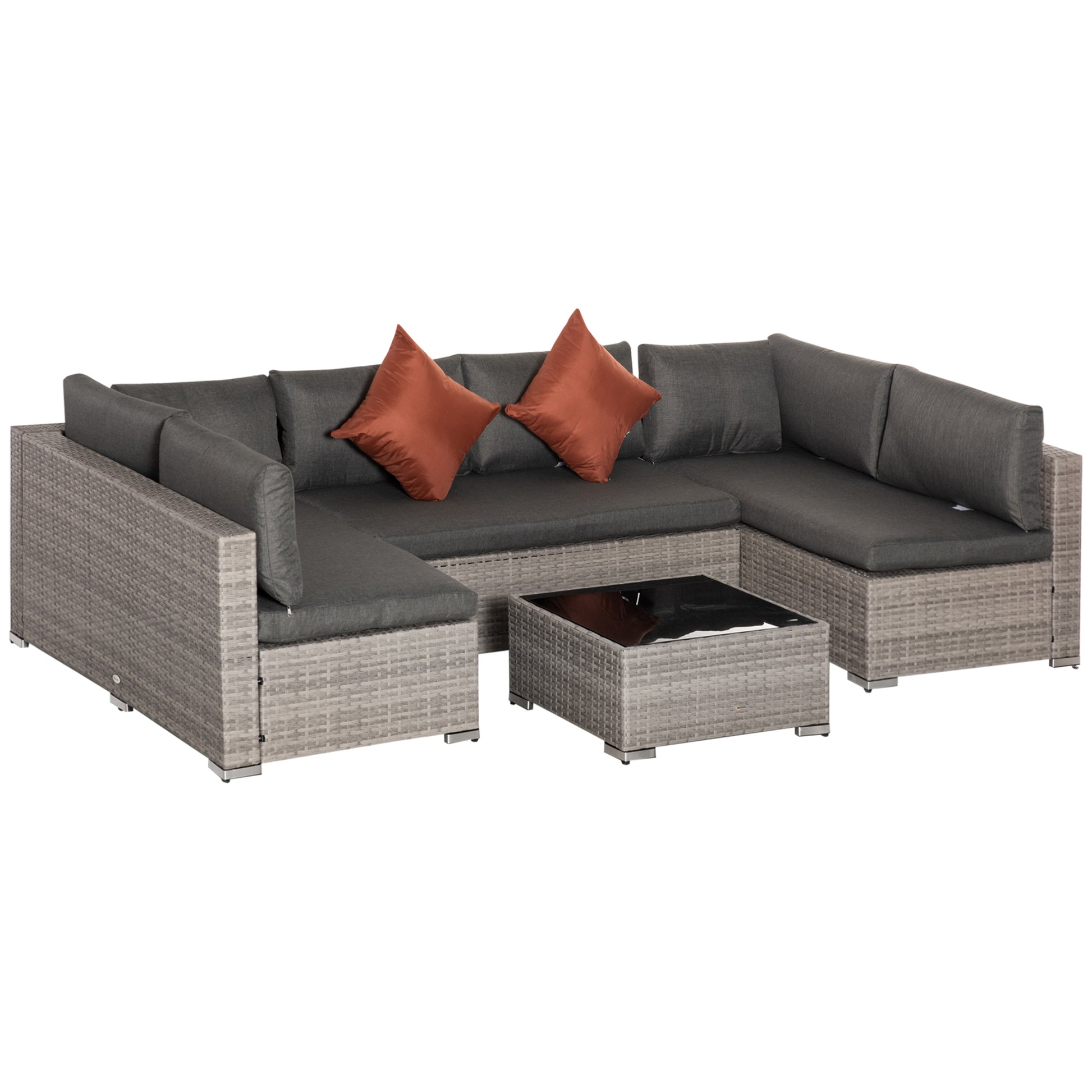 4-Piece PE Rattan Garden Furniture Set, Outdoor Lounge with 3 Sofas and 1 Coffee Table, Removable and Washable Cushions, Gray