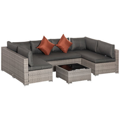 4-Piece PE Rattan Garden Furniture Set, Outdoor Lounge with 3 Sofas and 1 Coffee Table, Removable and Washable Cushions, Gray