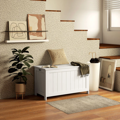 Toy Box with Lid, Storage Chest, Toy Chest, Storage Box, Bench Box for Hallway, Bedroom, Living Room, 81 x 40 x 46 cm, White