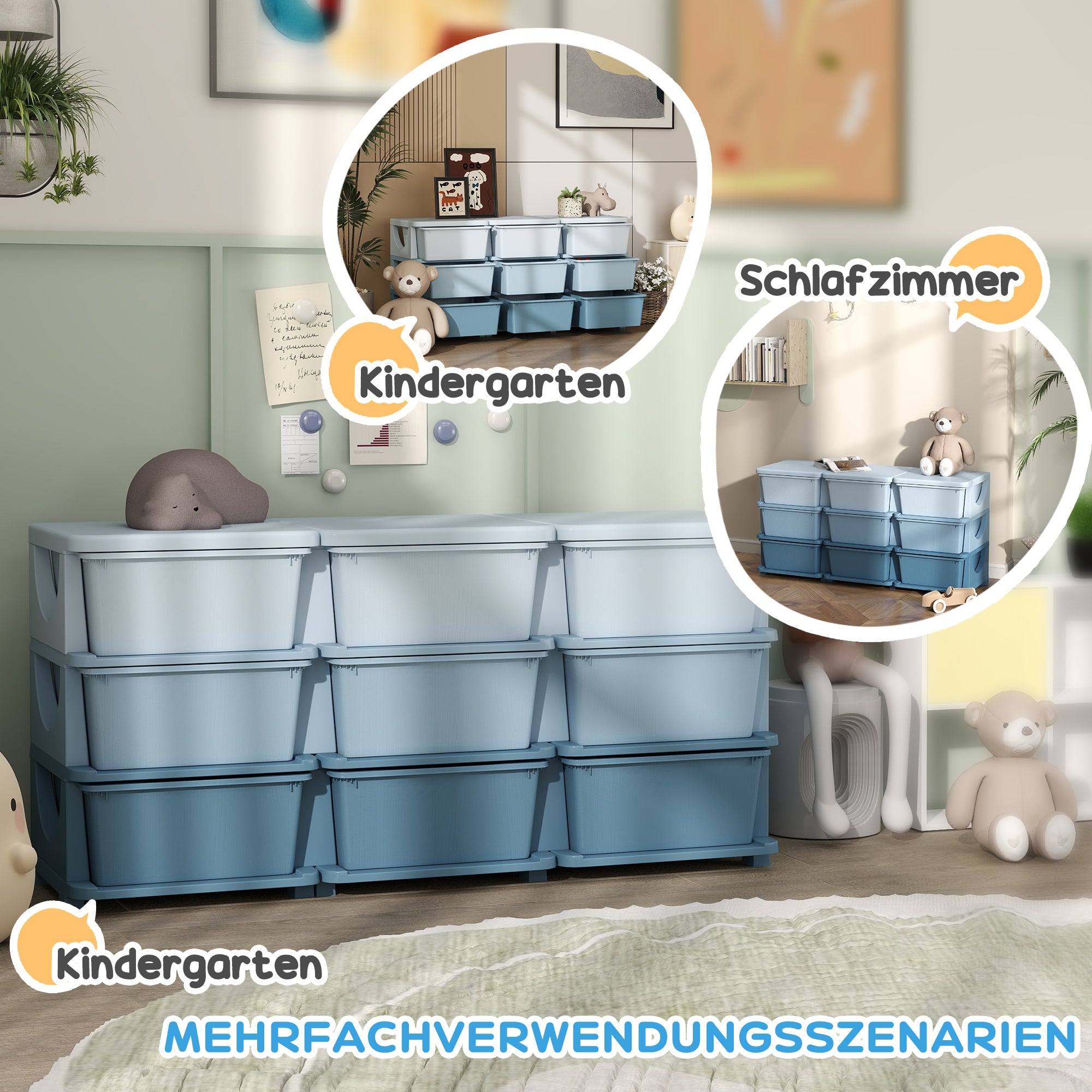 9-Tier Kids Storage Drawer Chest – Toy Organizer & Storage Boxes, Blue, 113 x 37 x 56.5 cm (44.5 x 14.6 x 22.2 in) – For Ages 3–6