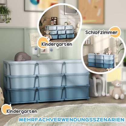 9-Tier Kids Storage Drawer Chest – Toy Organizer & Storage Boxes, Blue, 113 x 37 x 56.5 cm (44.5 x 14.6 x 22.2 in) – For Ages 3–6