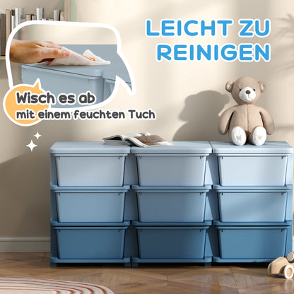9-Tier Kids Storage Drawer Chest – Toy Organizer & Storage Boxes, Blue, 113 x 37 x 56.5 cm (44.5 x 14.6 x 22.2 in) – For Ages 3–6