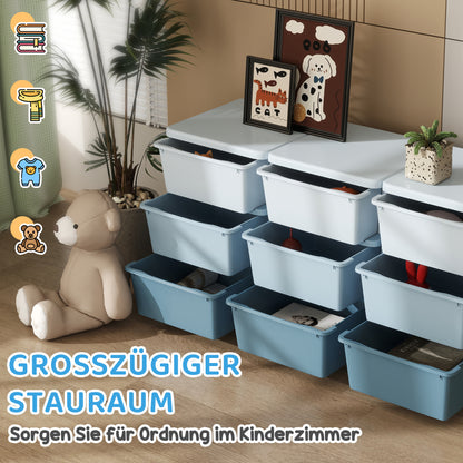 9-Tier Kids Storage Drawer Chest – Toy Organizer & Storage Boxes, Blue, 113 x 37 x 56.5 cm (44.5 x 14.6 x 22.2 in) – For Ages 3–6