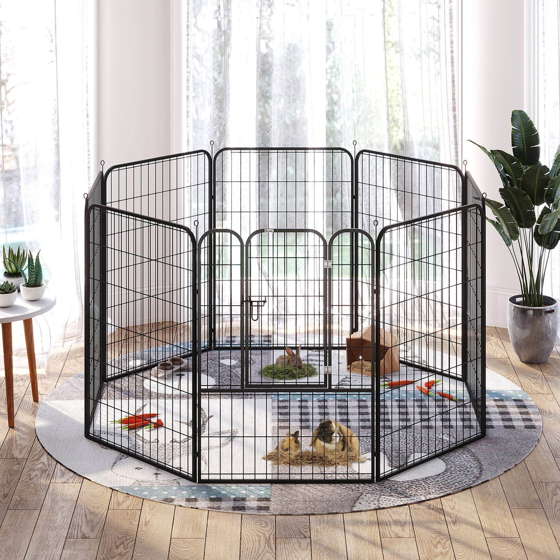 Puppy Playpen Pet Playpen Play Yard Dog Pen Playpen Enclosure Individually Shapeable with Door Metal 80 x 100 cm Black